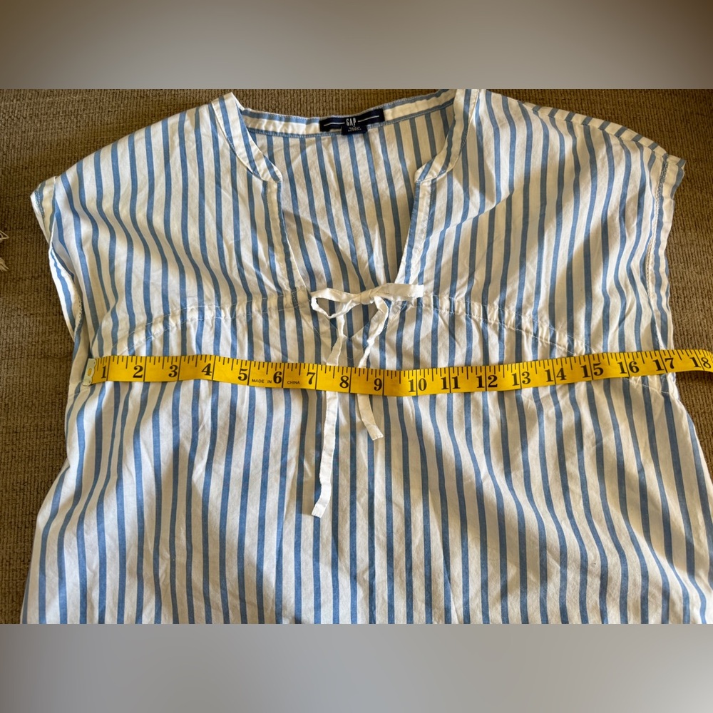GAP Blue and White Striped Pop Over Blouse - Picture 5 of 7